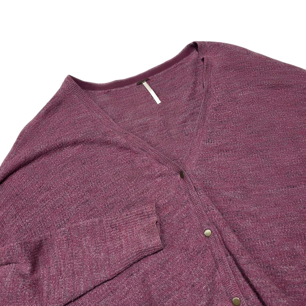 Free People Cardigan Women Small Purple High Low Button Front Cotton Linen Blend